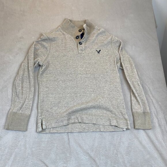 American Eagle Outfitters Men's Sweater M/M Gray Button Collar Long Sleeve Pullo - Picture 11 of 12